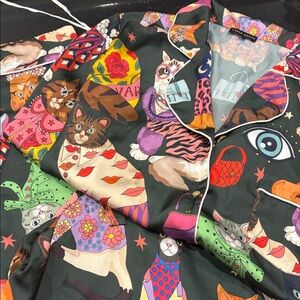 Karen Mabon Colorful Cat Print Pajama Set